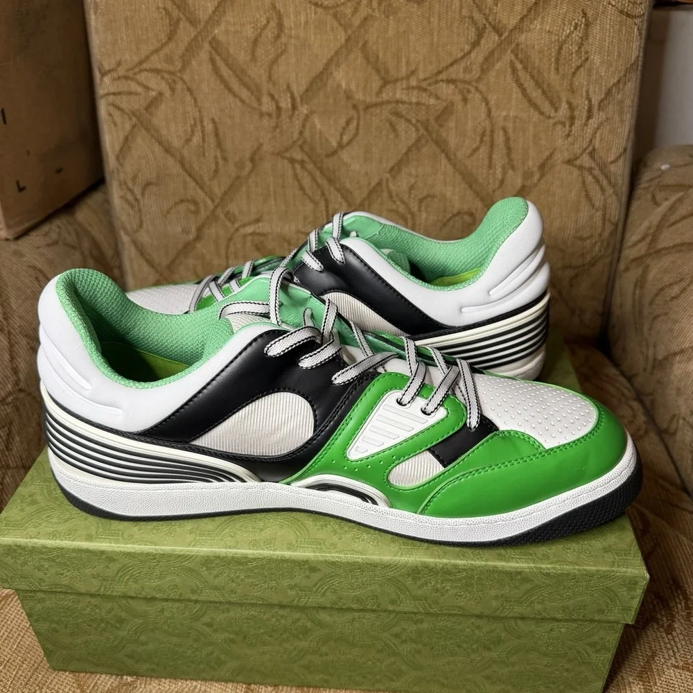 GUCCI Sneakers Men's UK 15 Basket Style Low Top Shoes Green White DEMETRA‎ $950